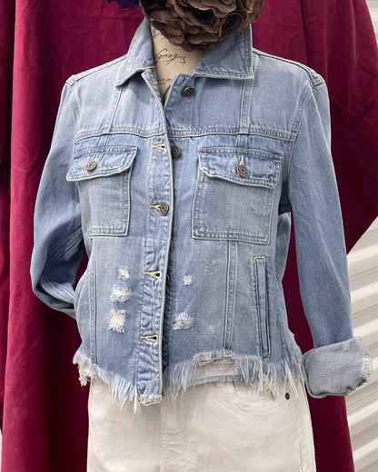 Raw Hem Cropped Denim Jacket