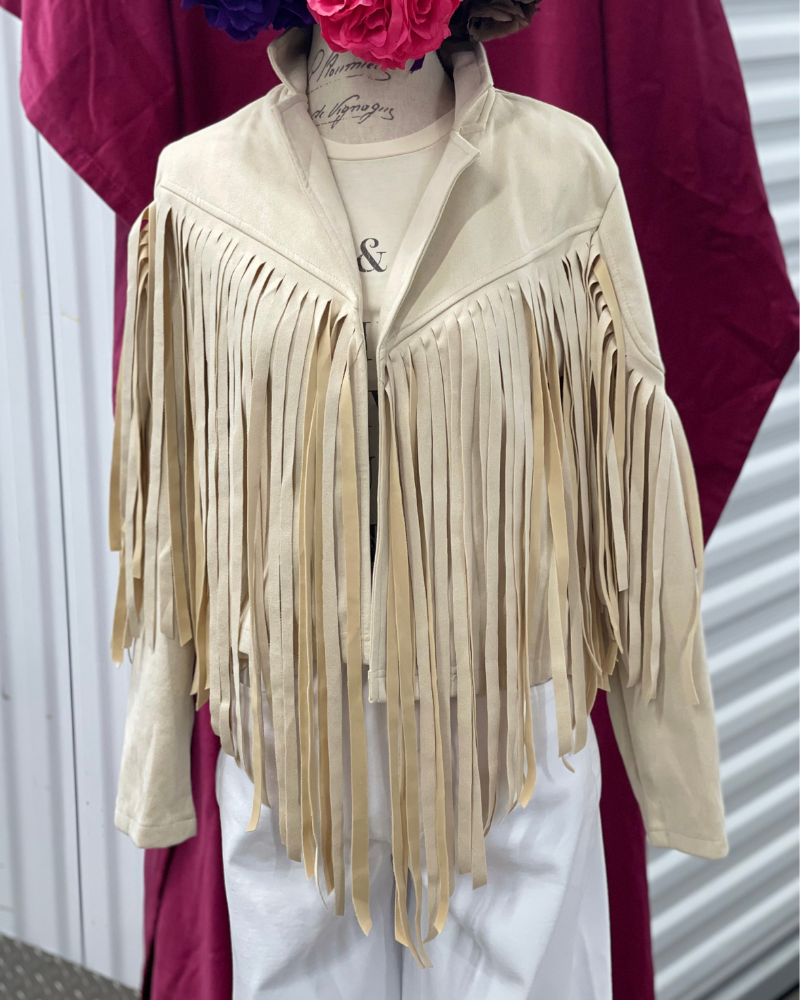 Long Sleeve Faux Suede Tassel Jacket