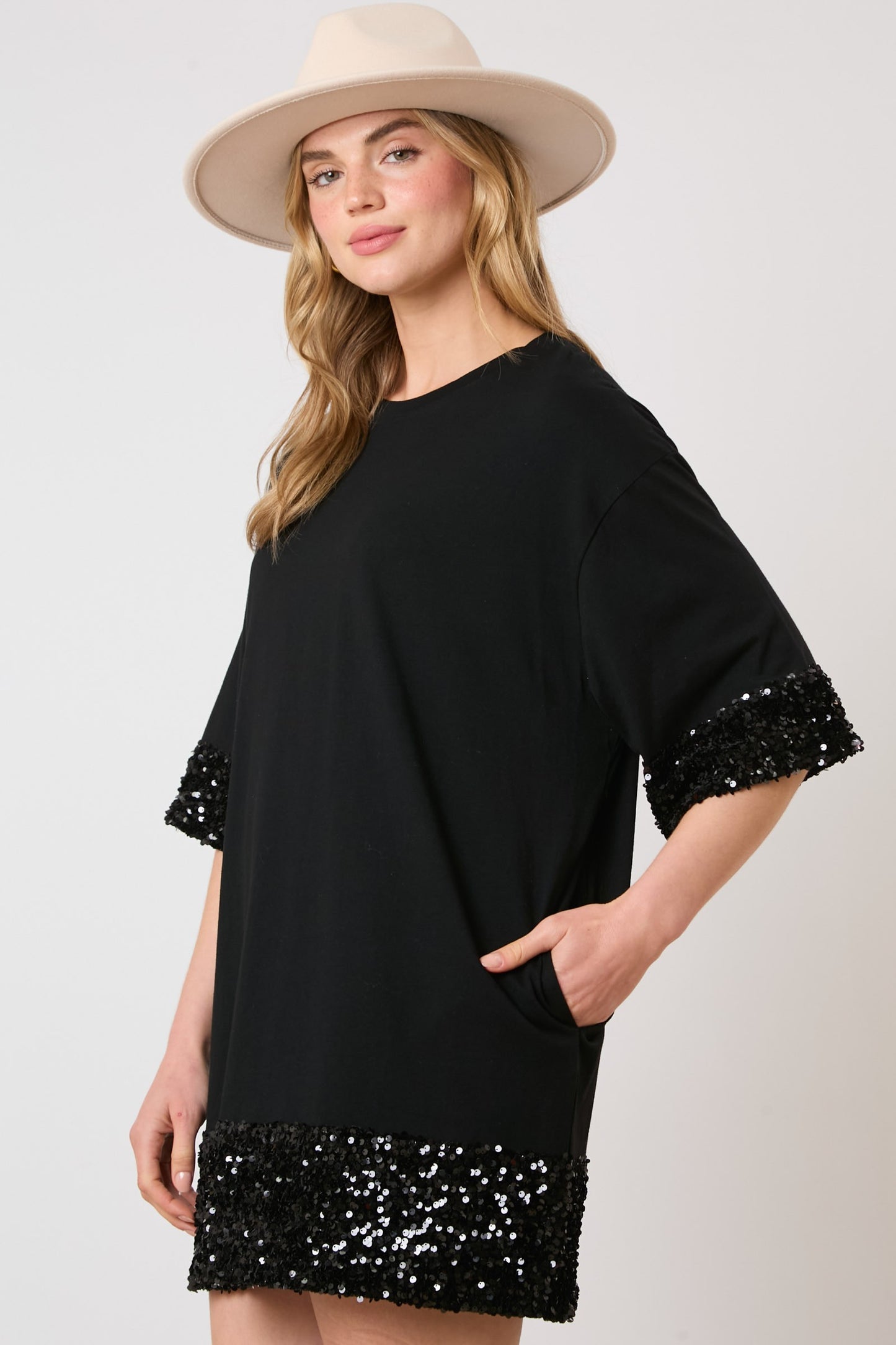 Cotton Jersey Sequin Band T-Dress