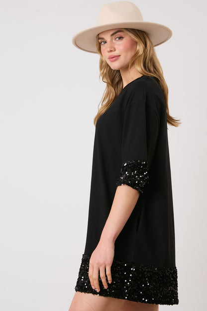 Cotton Jersey Sequin Band T-Dress