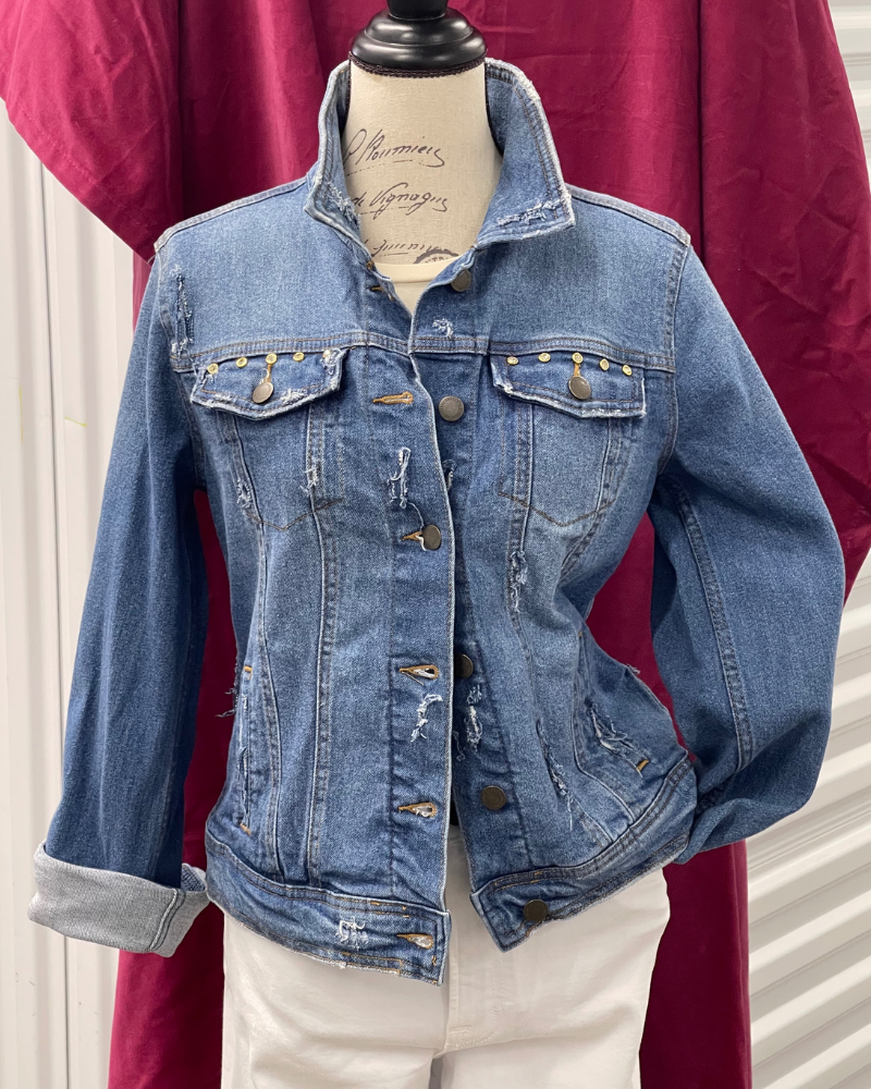 Denim Upcycled Luxe GG Jacket with studs