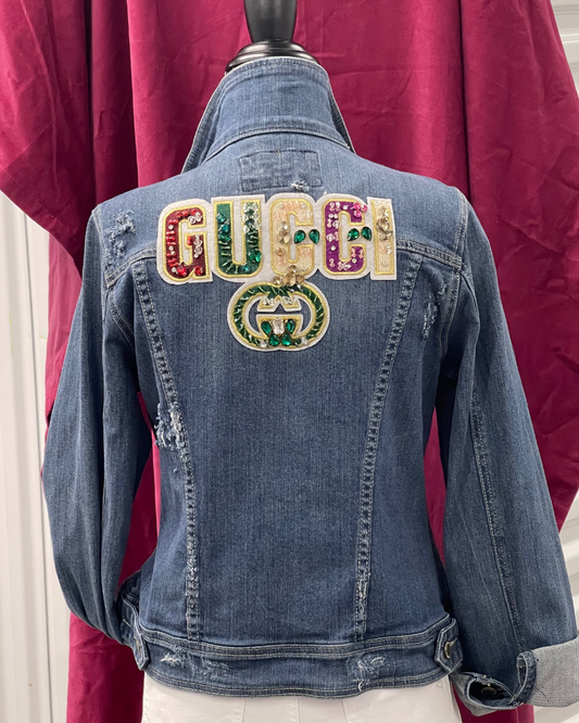 Denim Upcycled Luxe GG Jacket with studs