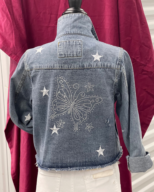 Denim Star Emroidered and Butterfly Embellished Jacket