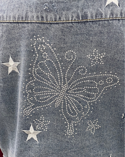 Denim Star Emroidered and Butterfly Embellished Jacket