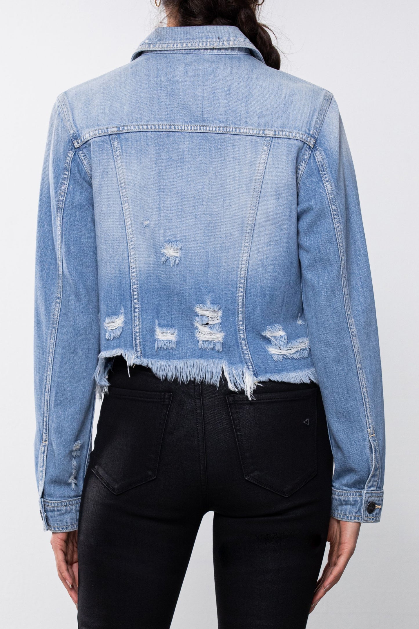 Raw Hem Cropped Denim Jacket