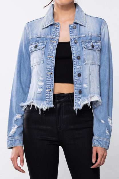 Raw Hem Cropped Denim Jacket