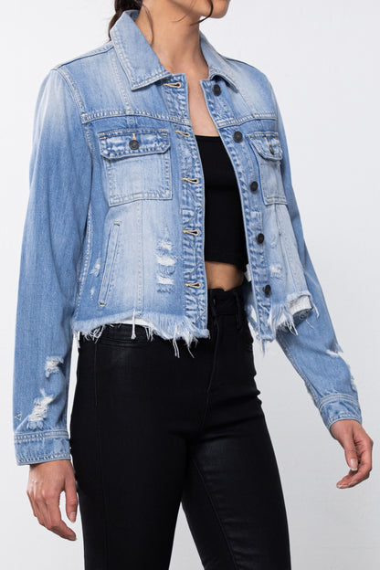 Raw Hem Cropped Denim Jacket