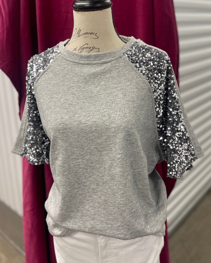 Sequin Short Sleeve Sweatshirt