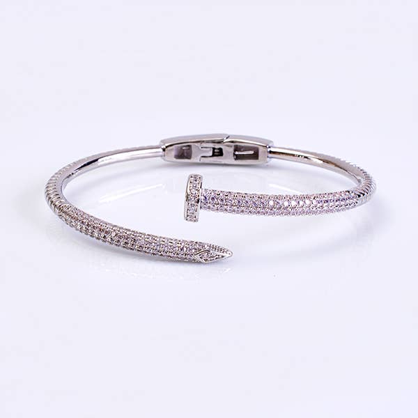 Silver Hinged Nail Bangle Bracelet