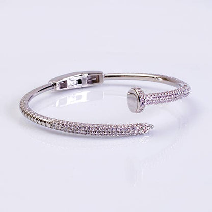 Silver Hinged Nail Bangle Bracelet